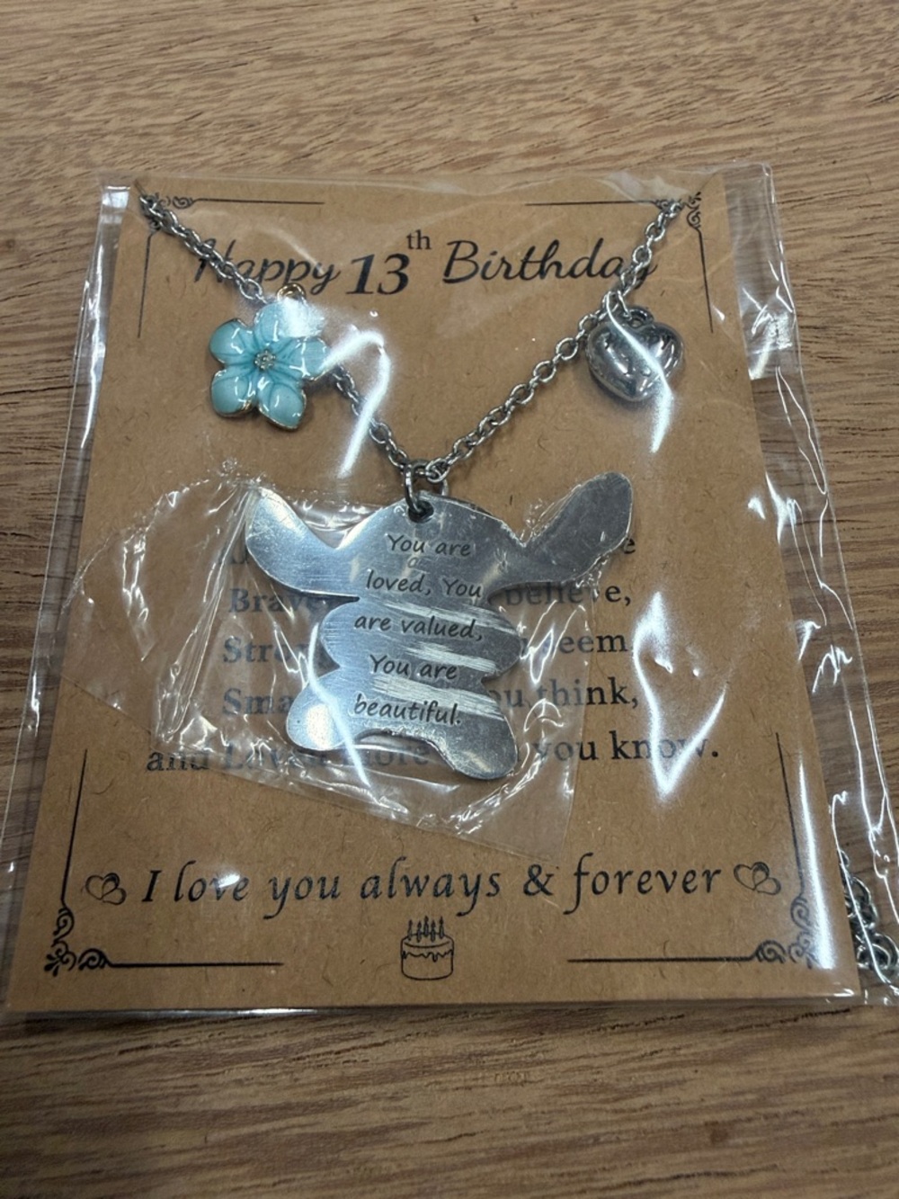 Silver Happy 13th Birthday Pendant Necklace with Turquoise Flower‎ Charm